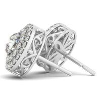 Thumbnail for 14k White Gold Double Halo Round Diamond Earrings (1 1/4 cttw) Earrings Angelucci Jewelry   