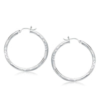 Thumbnail for 14k White Gold Fancy Diamond Cut Hoop Earrings (35mm Diameter) Earrings Angelucci Jewelry   