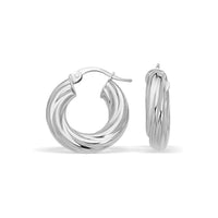 Thumbnail for 14k White Gold Fancy Twist Hoop Earrings (7/8 inch Diameter) Earrings Angelucci Jewelry   
