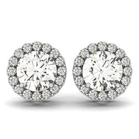 Thumbnail for 14k White Gold Four Prong Round Halo Diamond Earrings (1 1/6 cttw) Earrings Angelucci Jewelry   