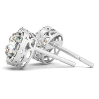 Thumbnail for 14k White Gold Four Prong Round Halo Diamond Earrings (1 1/6 cttw) Earrings Angelucci Jewelry   
