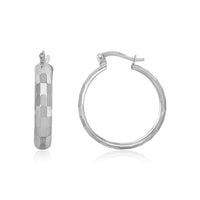 Thumbnail for 14k White Gold Geometric Textured Hoop Style Earrings Earrings Angelucci Jewelry   