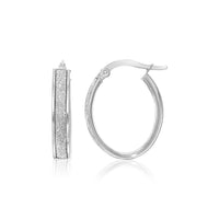 Thumbnail for 14k White Gold Glitter Center Oval Hoop Earrings Earrings Angelucci Jewelry   