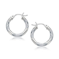 Thumbnail for 14k White Gold Hoop Earrings with Diamond Cuts (15mm) Earrings Angelucci Jewelry   