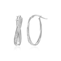 Thumbnail for 14k White Gold Oval Hoop Twist Glittery Earrings Earrings Angelucci Jewelry   