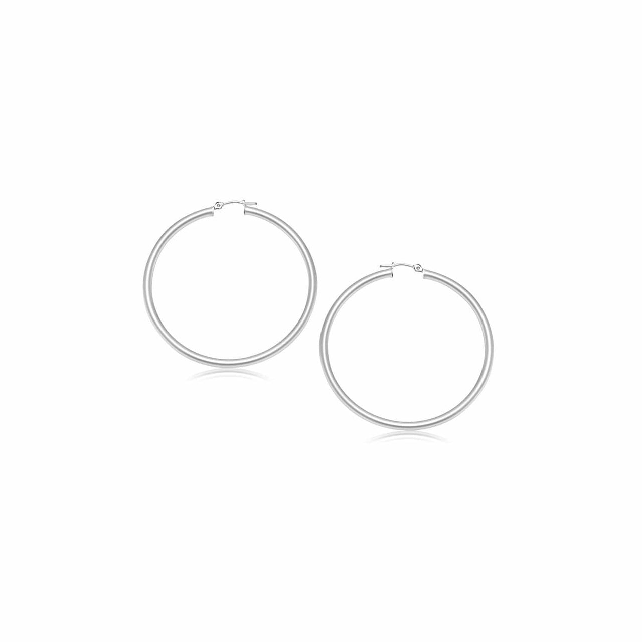 14k White Gold Polished Hoop Earrings (15 mm) Earrings Angelucci Jewelry   