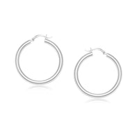 Thumbnail for 14k White Gold Polished Hoop Earrings (25 mm) Earrings Angelucci Jewelry   