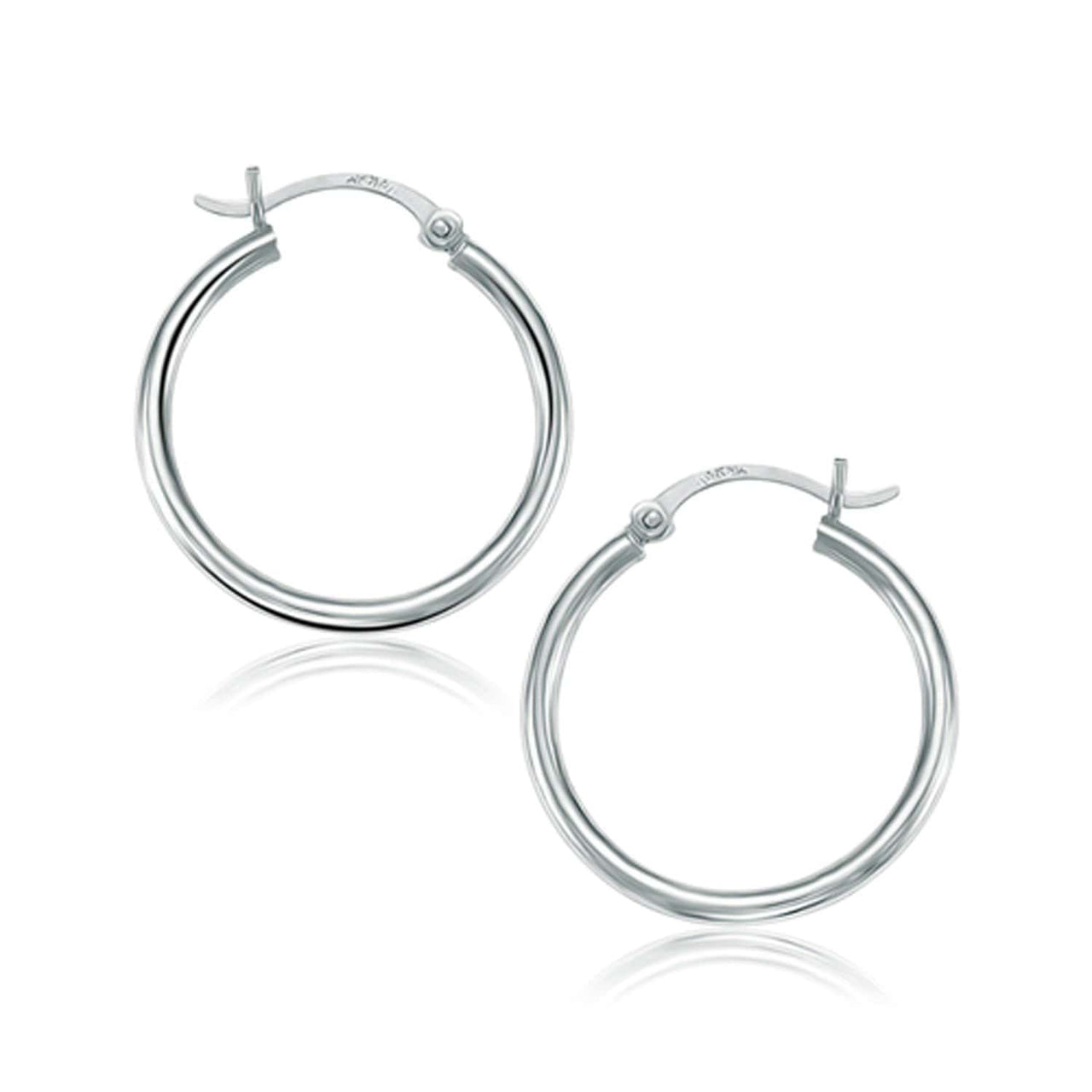 14k White Gold Polished Hoop Earrings (25 mm) Earrings Angelucci Jewelry   