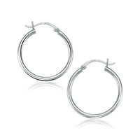 Thumbnail for 14k White Gold Polished Hoop Earrings (25 mm) Earrings Angelucci Jewelry   