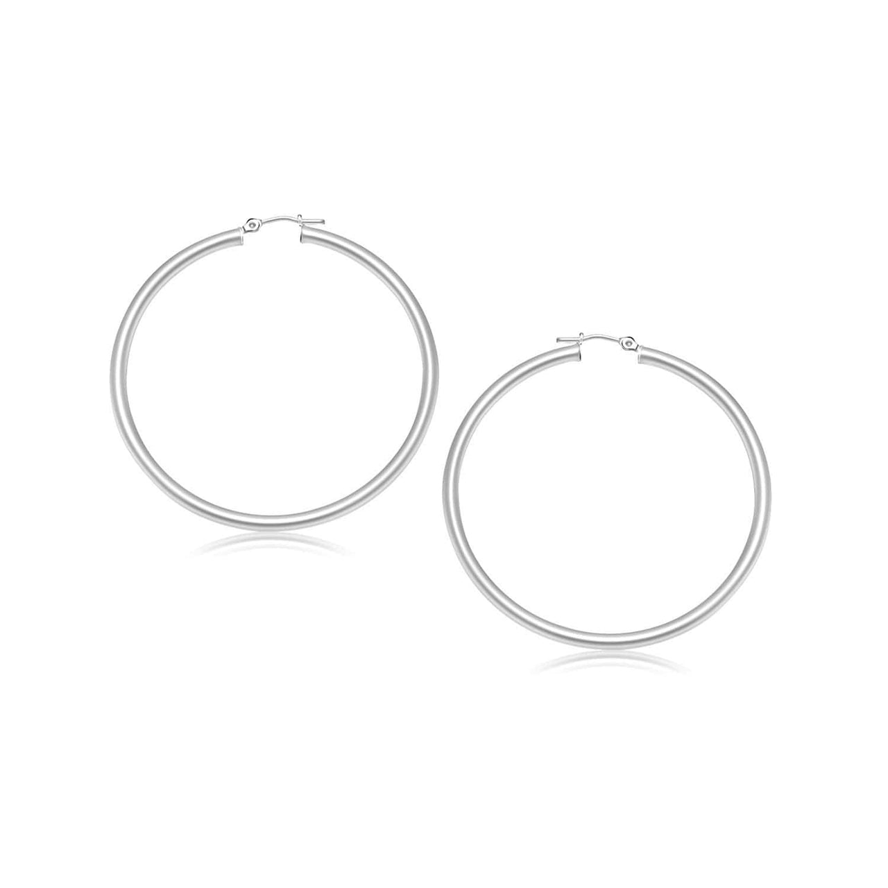 14k White Gold Polished Hoop Earrings (25 mm) Earrings Angelucci Jewelry   