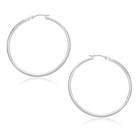 Thumbnail for 14k White Gold Polished Hoop Earrings (30mm) Earrings Angelucci Jewelry   