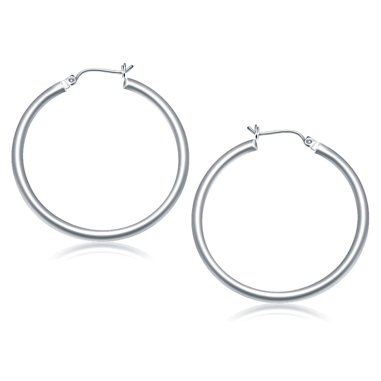 14k White Gold Polished Hoop Earrings (40 mm) Earrings Angelucci Jewelry   