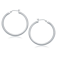 Thumbnail for 14k White Gold Polished Hoop Earrings (40 mm) Earrings Angelucci Jewelry   