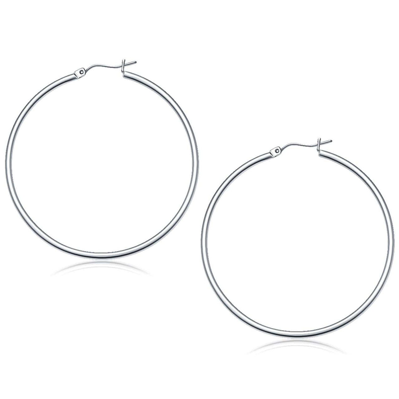 14k White Gold Polished Hoop Earrings (50 mm) Earrings Angelucci Jewelry   
