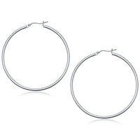 Thumbnail for 14k White Gold Polished Hoop Earrings (50 mm) Earrings Angelucci Jewelry   