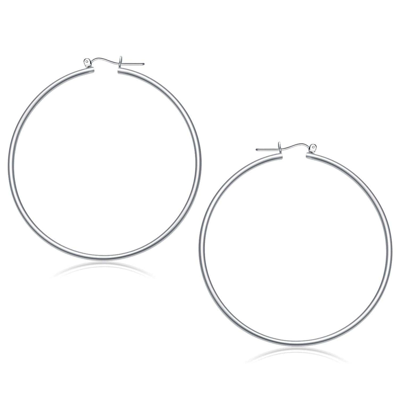 14k White Gold Polished Hoop Earrings (60 mm) Earrings Angelucci Jewelry   