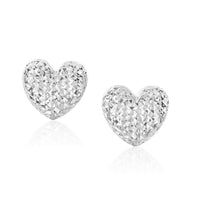 Thumbnail for 14k White Gold Puffed Heart Earrings with Diamond Cuts Earrings Angelucci Jewelry   