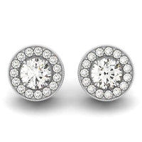 Thumbnail for 14k White Gold Round Diamond Halo Milgrain Border Earrings (3/4 cttw) Earrings Angelucci Jewelry   