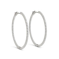 Thumbnail for 14k White Gold Slim Two Sided Diamond Hoop Earrings (1 1/2 cttw) Earrings Angelucci Jewelry   