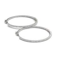 Thumbnail for 14k White Gold Slim Two Sided Diamond Hoop Earrings (1 1/2 cttw) Earrings Angelucci Jewelry   