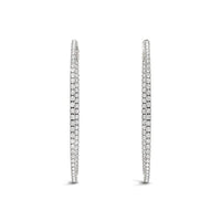 Thumbnail for 14k White Gold Slim Two Sided Diamond Hoop Earrings (1 1/2 cttw) Earrings Angelucci Jewelry   