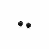 Thumbnail for 14k White Gold Stud Earrings with Black 4mm Cubic Zirconia Earrings Angelucci Jewelry   