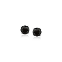 Thumbnail for 14k White Gold Stud Earrings with Black 5mm Faceted Cubic Zirconia Earrings Angelucci Jewelry   