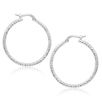 Thumbnail for 14k White Gold Tube Textured Round Hoop Earrings Earrings Angelucci Jewelry   