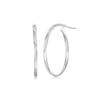 Thumbnail for 14k White Gold Twist Motif Oval Hoop Earrings Earrings Angelucci Jewelry   