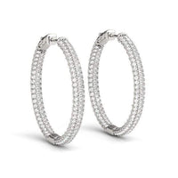 Thumbnail for 14k White Gold Two Row Pave Set Diamond Hoop Earrings (7 cttw) Earrings Angelucci Jewelry   