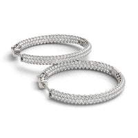 Thumbnail for 14k White Gold Two Row Pave Set Diamond Hoop Earrings (7 cttw) Earrings Angelucci Jewelry   