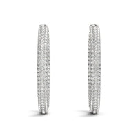 Thumbnail for 14k White Gold Two Row Pave Set Diamond Hoop Earrings (7 cttw) Earrings Angelucci Jewelry   