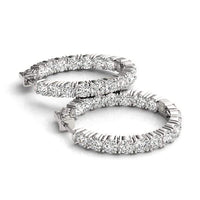 Thumbnail for 14k White Gold Two Sided Prong Set Diamond Hoop Earrings (3 1/2 cttw) Earrings Angelucci Jewelry   