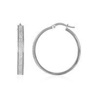 Thumbnail for 14k White Tone Gold Hoop Style Earrings with Center Glitter Look Design Earrings Angelucci Jewelry   