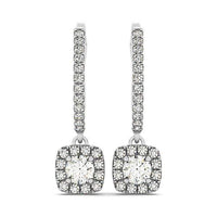 Thumbnail for Cushion Shape Halo Style Diamond Drop Earrings in 14k White Gold (1/2 cttw) Earrings Angelucci Jewelry   