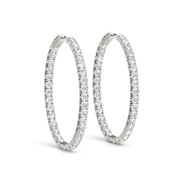 Oval Shape Two Sided Diamond Hoop Earrings in 14k White Gold (2 cttw) Earrings Angelucci Jewelry   