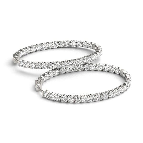 Oval Shape Two Sided Diamond Hoop Earrings in 14k White Gold (2 cttw) Earrings Angelucci Jewelry   