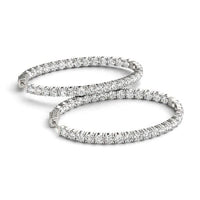 Thumbnail for Oval Shape Two Sided Diamond Hoop Earrings in 14k White Gold (2 cttw) Earrings Angelucci Jewelry   