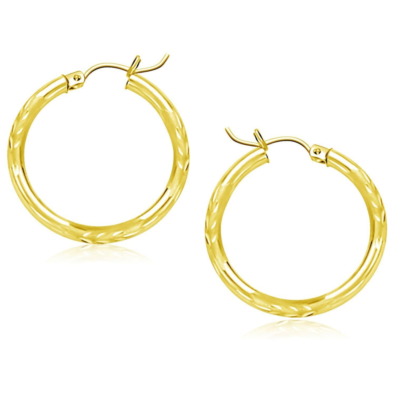 10k Yellow Gold Diamond Cut Hoop Earrings (25mm) Earrings Angelucci Jewelry   
