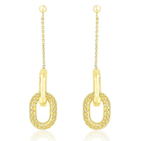Thumbnail for 14k Yellow Gold Chain and Oval Motif Weave Style Dangling Earrings Earrings Angelucci Jewelry   