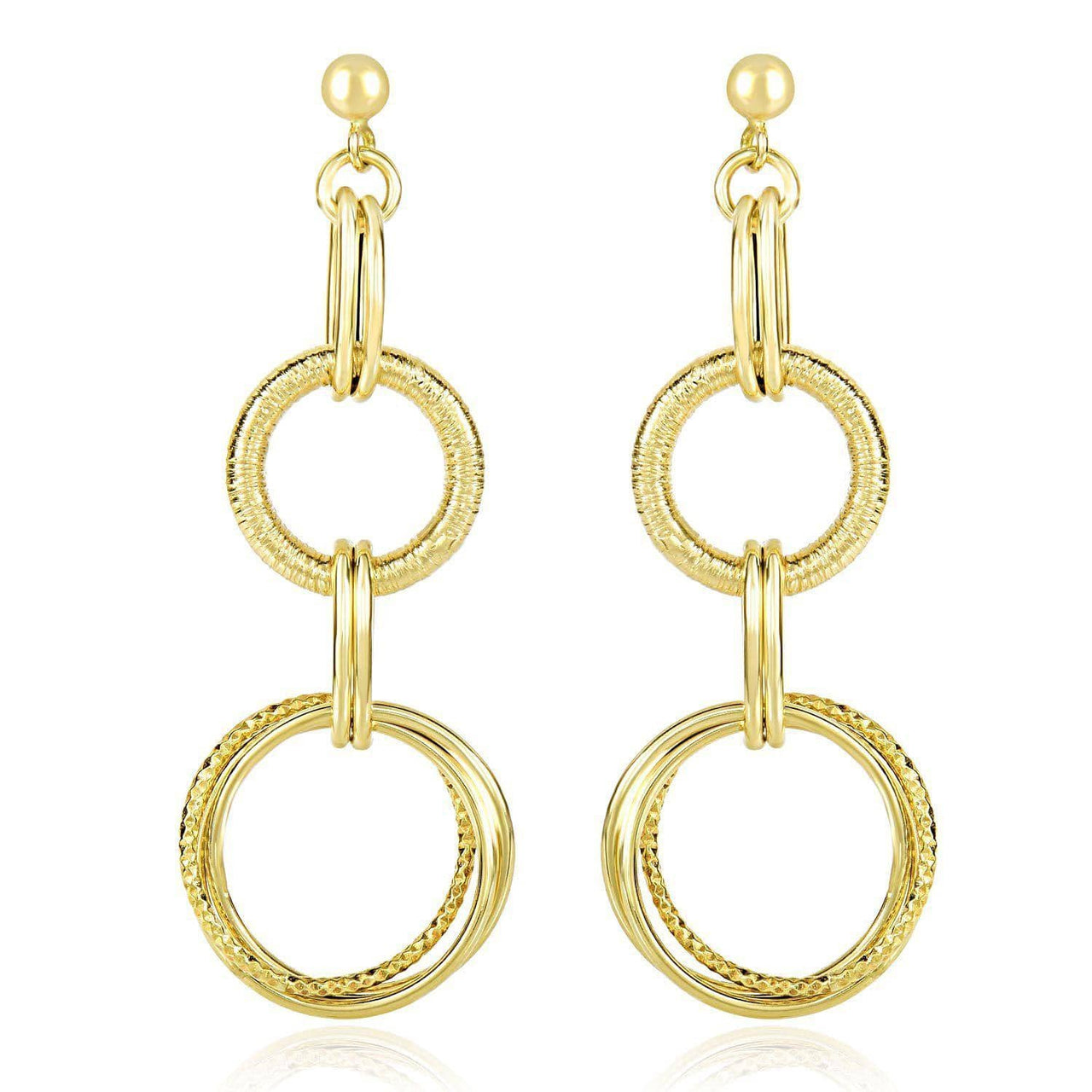 14k Yellow Gold Dangling Earrings with Multi-Textured Entwined Circles Earrings Angelucci Jewelry   
