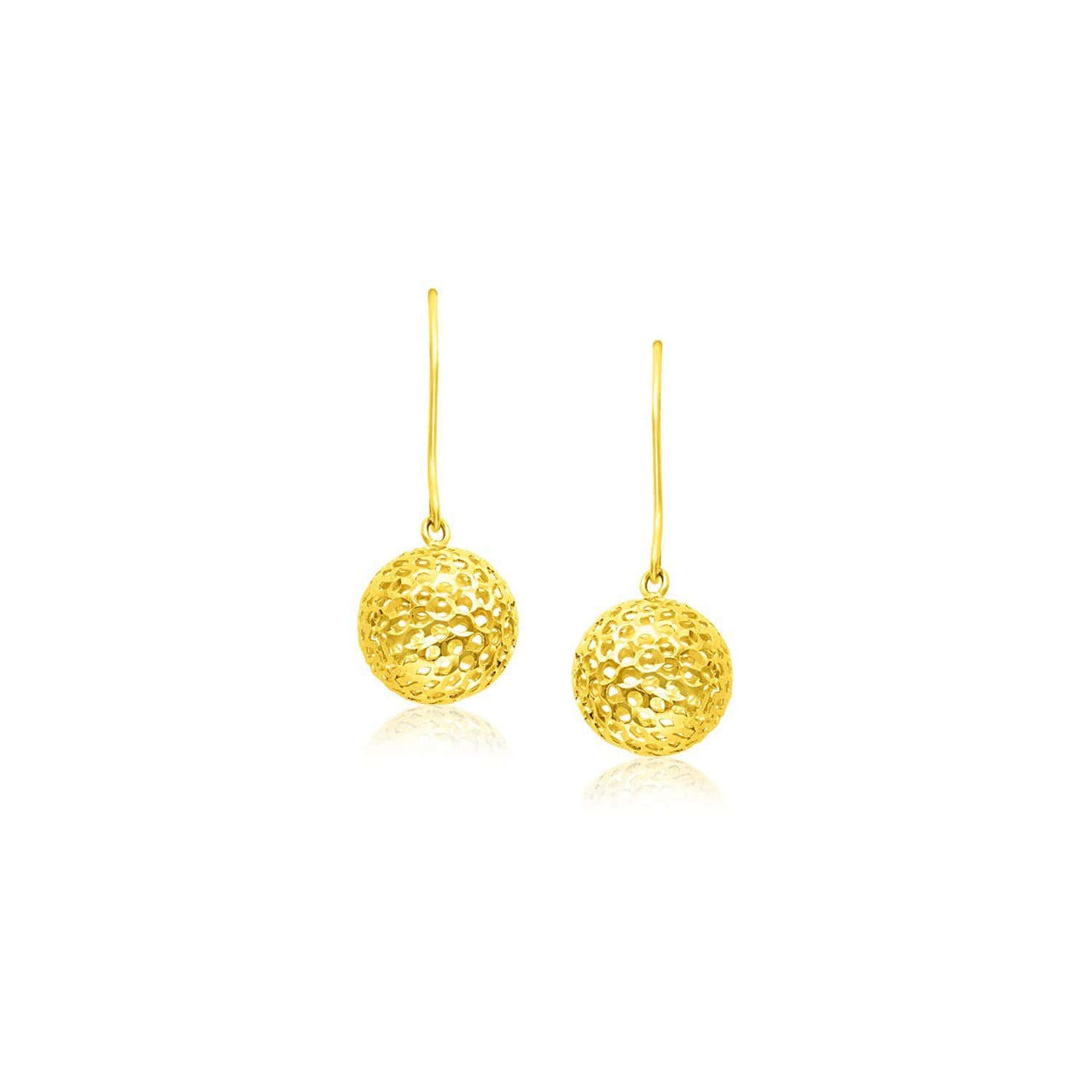 14k Yellow Gold Dangling Round Mesh Earrings Earrings Angelucci Jewelry   