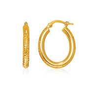 Thumbnail for 14k Yellow Gold Diamond Cut Textured Oval Hoop Earrings. Earrings Angelucci Jewelry   