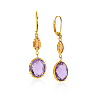 Thumbnail for 14k Yellow Gold Drop Earrings with Citrine and Amethyst Briolettes Earrings Angelucci Jewelry   
