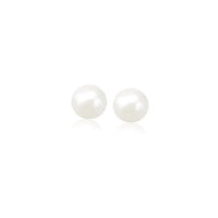 Thumbnail for 14k Yellow Gold Freshwater Cultured White Pearl Stud Earrings (4.0 mm) Earrings Angelucci Jewelry   