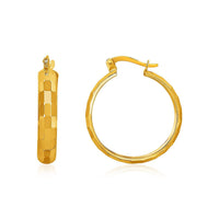 Thumbnail for 14k Yellow Gold Geometric Textured Hoop Style Earrings Earrings Angelucci Jewelry   