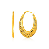 Thumbnail for 14k Yellow Gold Graduated Oval Hoop Earrings with Swirl Design Earrings Angelucci Jewelry   