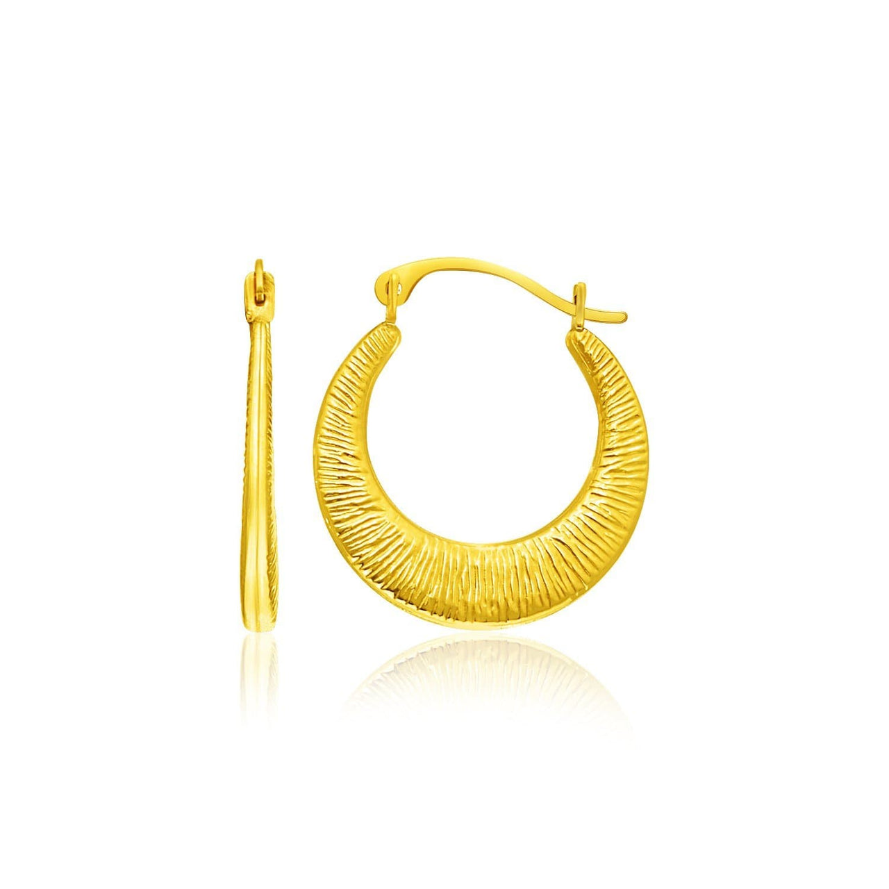 14k Yellow Gold Graduated Round Textured Hoop Earrings Earrings Angelucci Jewelry   