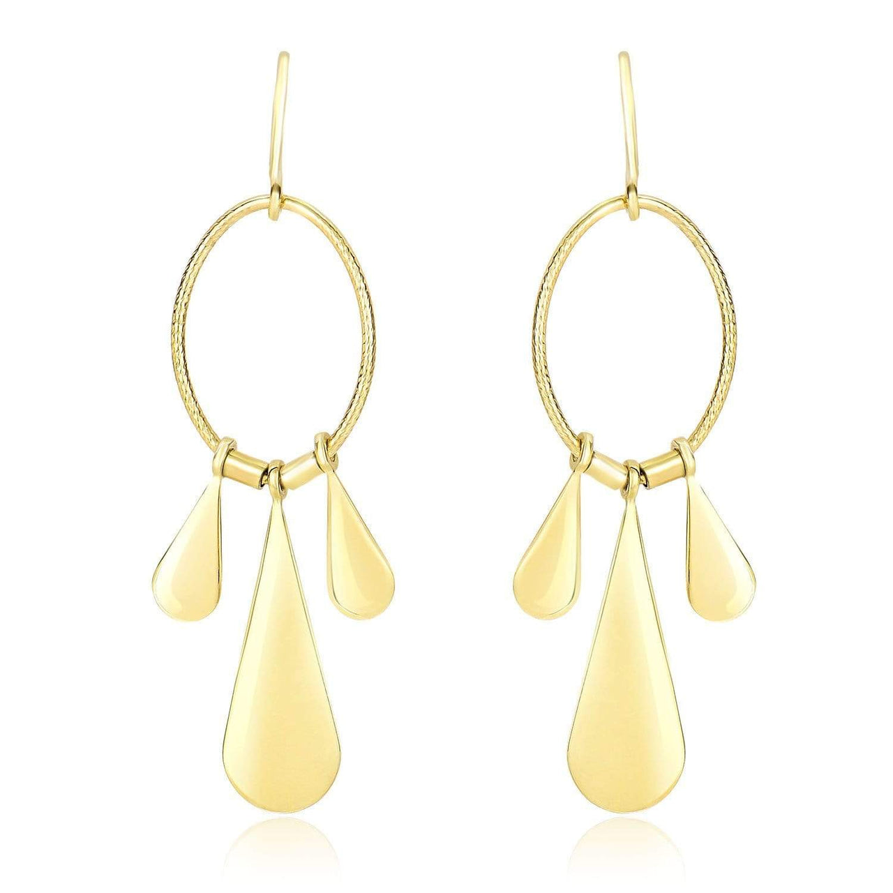 14k Yellow Gold Graduated Teardrop and Open Oval Drop Style Earrings Earrings Angelucci Jewelry   