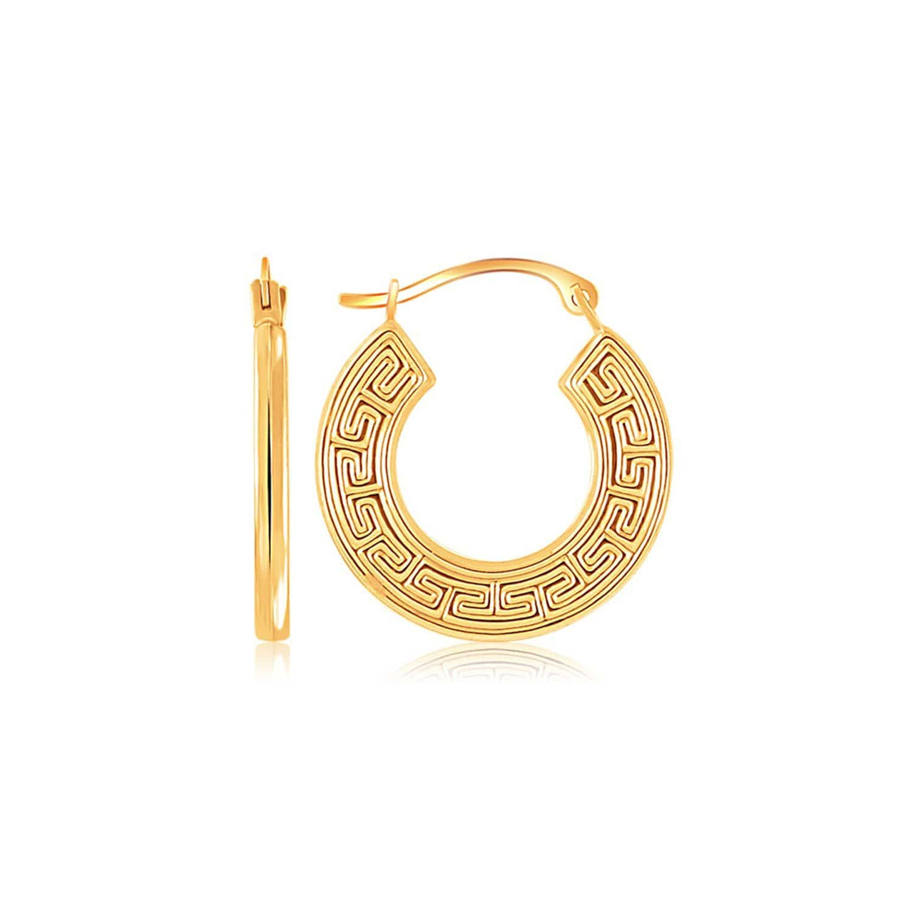 14k Yellow Gold Greek Key Small Hoop Earrings Earrings Angelucci Jewelry   